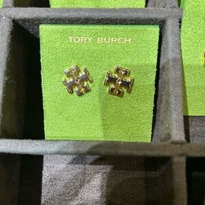 Tory Burch Gold-Tone large Logo Stud Earrings gold color new double T logo